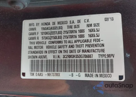 2013 Honda Cr-V Lx z USA, uszkodzony, nr VIN 3CZRM3H35DG706887